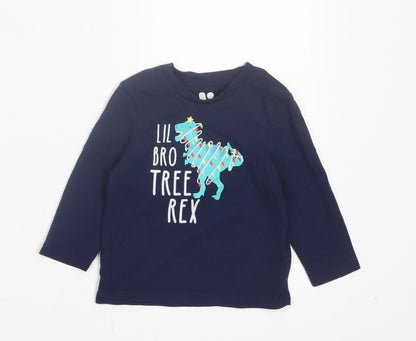 Very Boys Blue Cotton Basic Casual Size 12-18 Months Crew Neck Pullover - Lil Bro Tree Rex