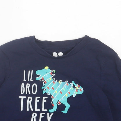 Very Boys Blue Cotton Basic Casual Size 12-18 Months Crew Neck Pullover - Lil Bro Tree Rex