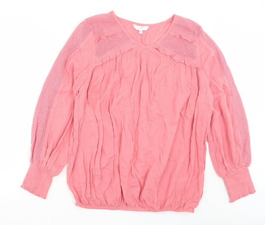 Julipa Womens Pink Viscose Basic Blouse Size 14 V-Neck