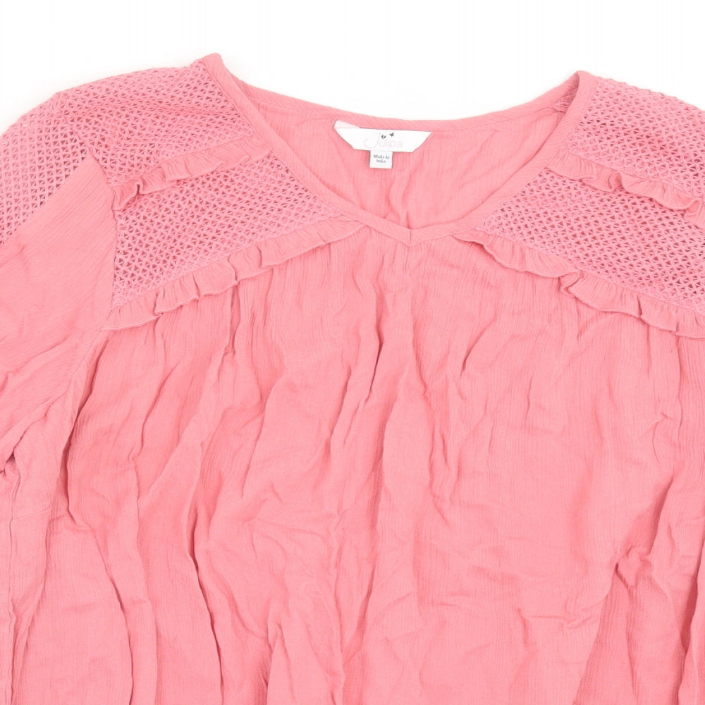 Julipa Womens Pink Viscose Basic Blouse Size 14 V-Neck