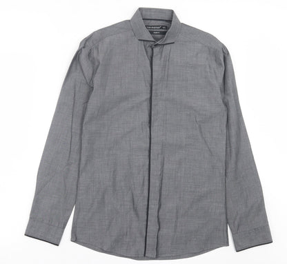Mens UK Size 14.5 Cedar Wood State Grey  Button-Up Long Sleeve Casual Shirt