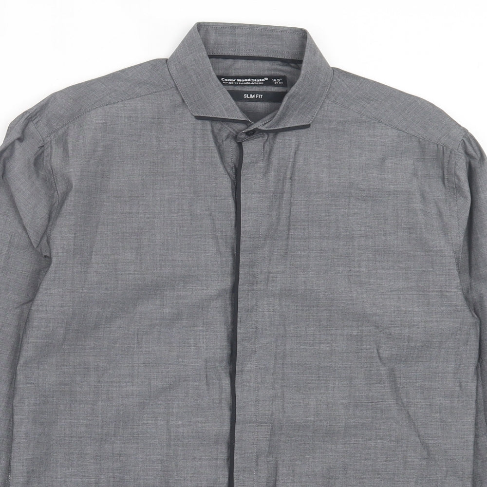Mens UK Size 14.5 Cedar Wood State Grey  Button-Up Long Sleeve Casual Shirt