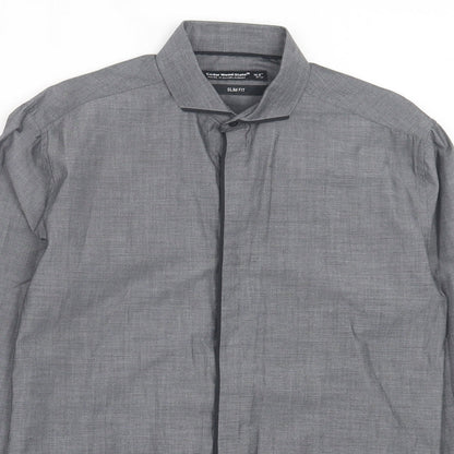 Mens UK Size 14.5 Cedar Wood State Grey  Button-Up Long Sleeve Casual Shirt