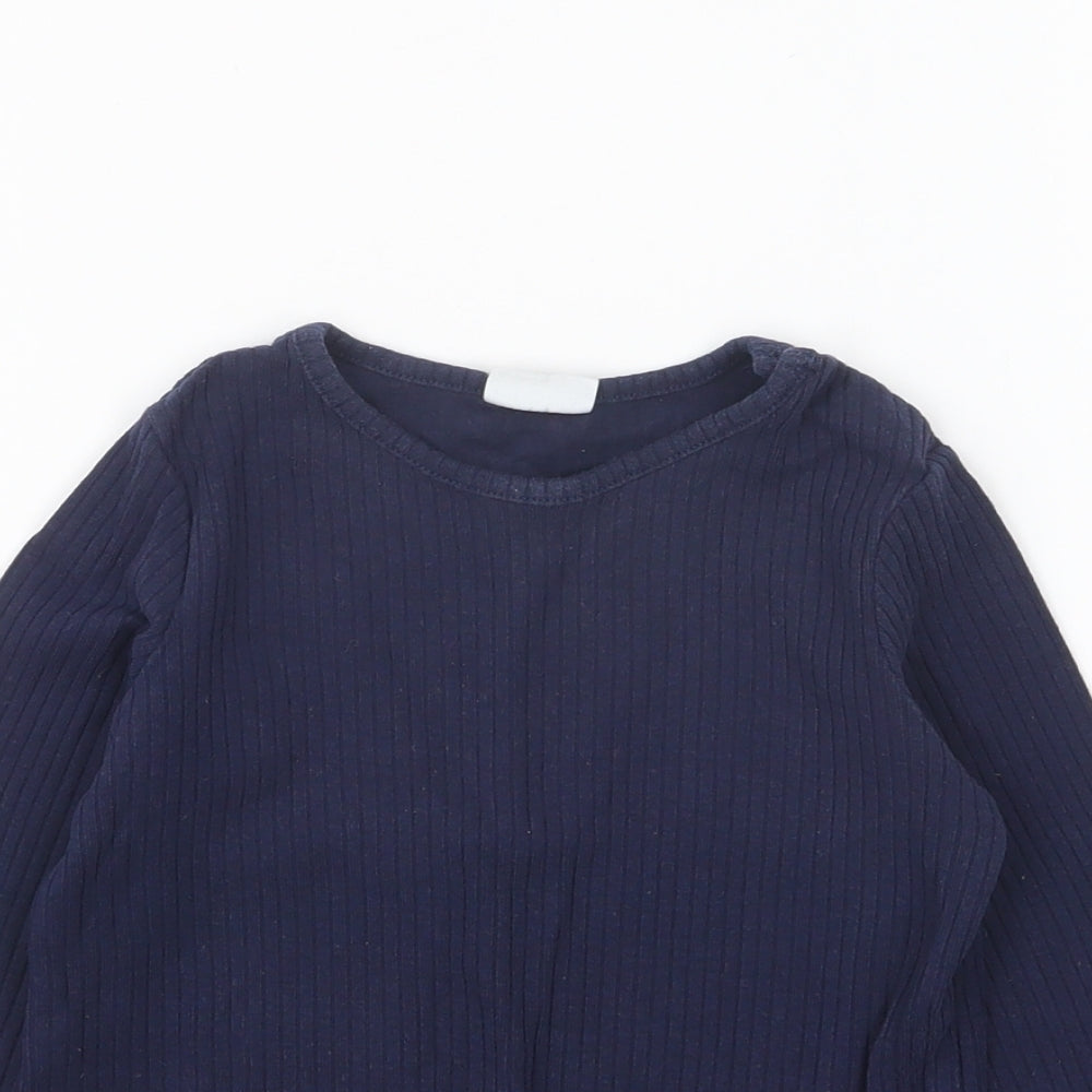 F&F Girls Blue Cotton Basic T-Shirt Size 18-24 Months Round Neck Pullover