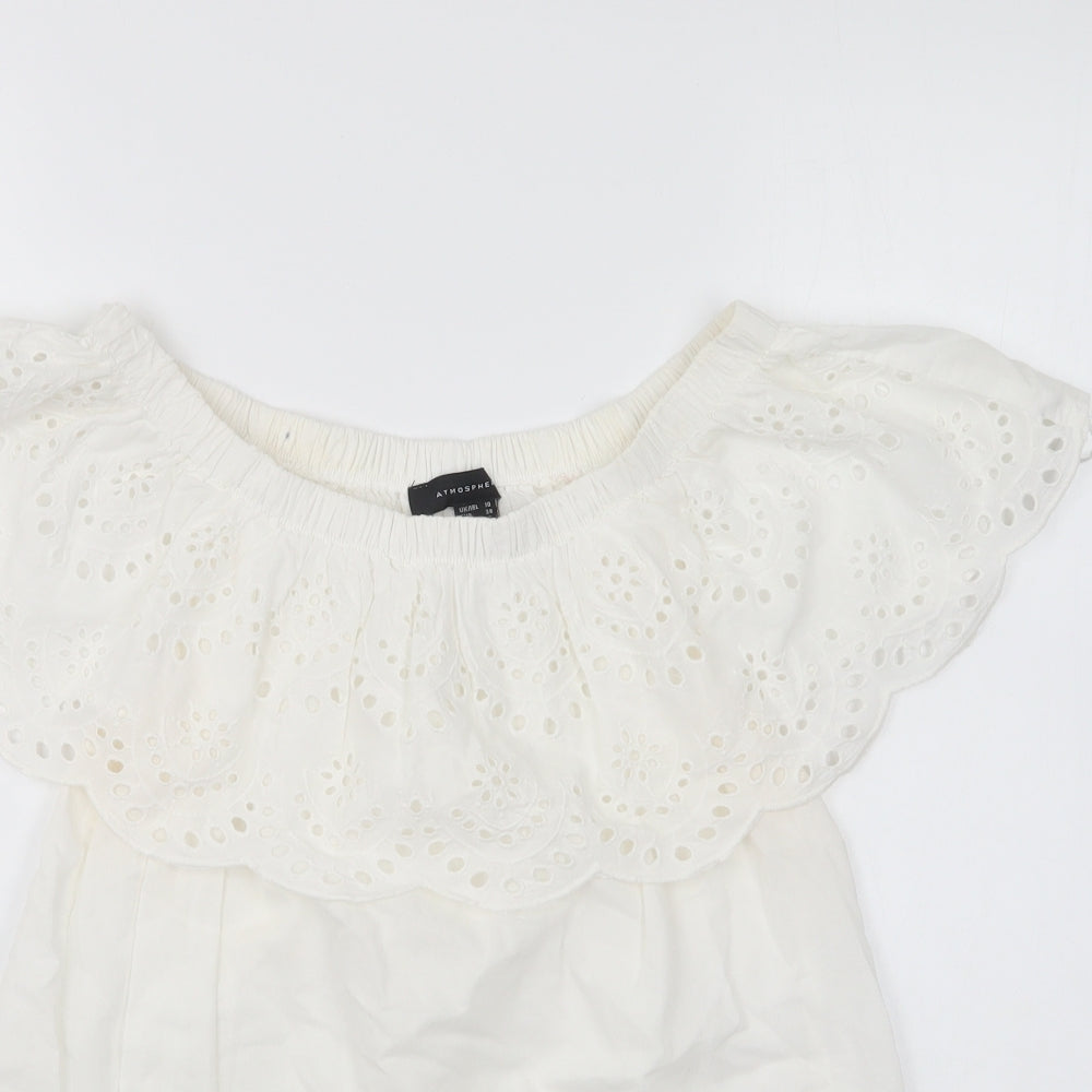 Atmosphere Womens White Cotton Basic Blouse Size 10 Off the Shoulder