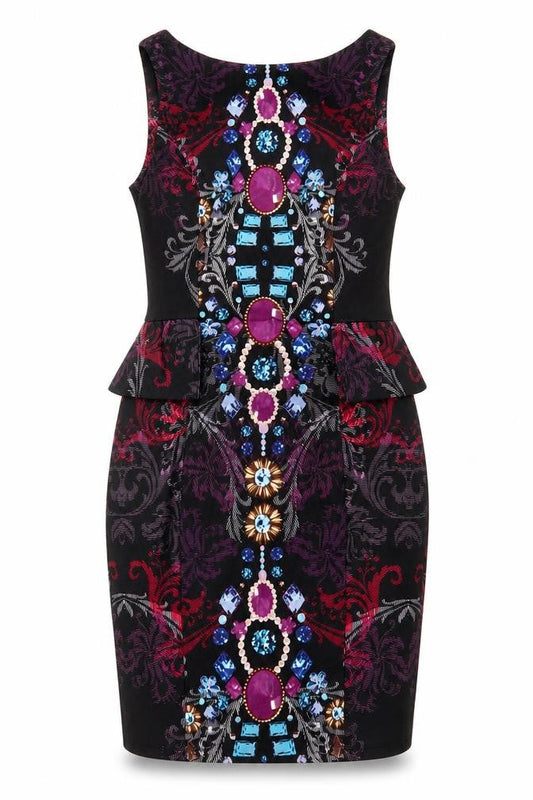 Red Herring Womens Black Geometric Polyester Bodycon Size 8 V-Neck Pullover