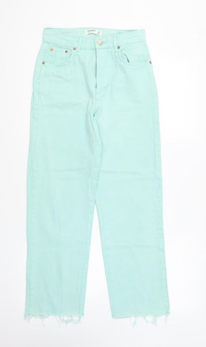 Pull&Bear Womens Blue Cotton Straight Jeans Size 4 L26 in Regular Button
