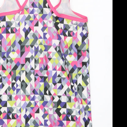 Millie & Gym Womens Multicoloured Geometric Polyester Basic Tank Size L Round Neck Pullover