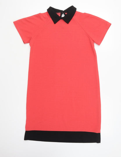Exhibit Womens Red Polyester Shift Size 12 Collared Button