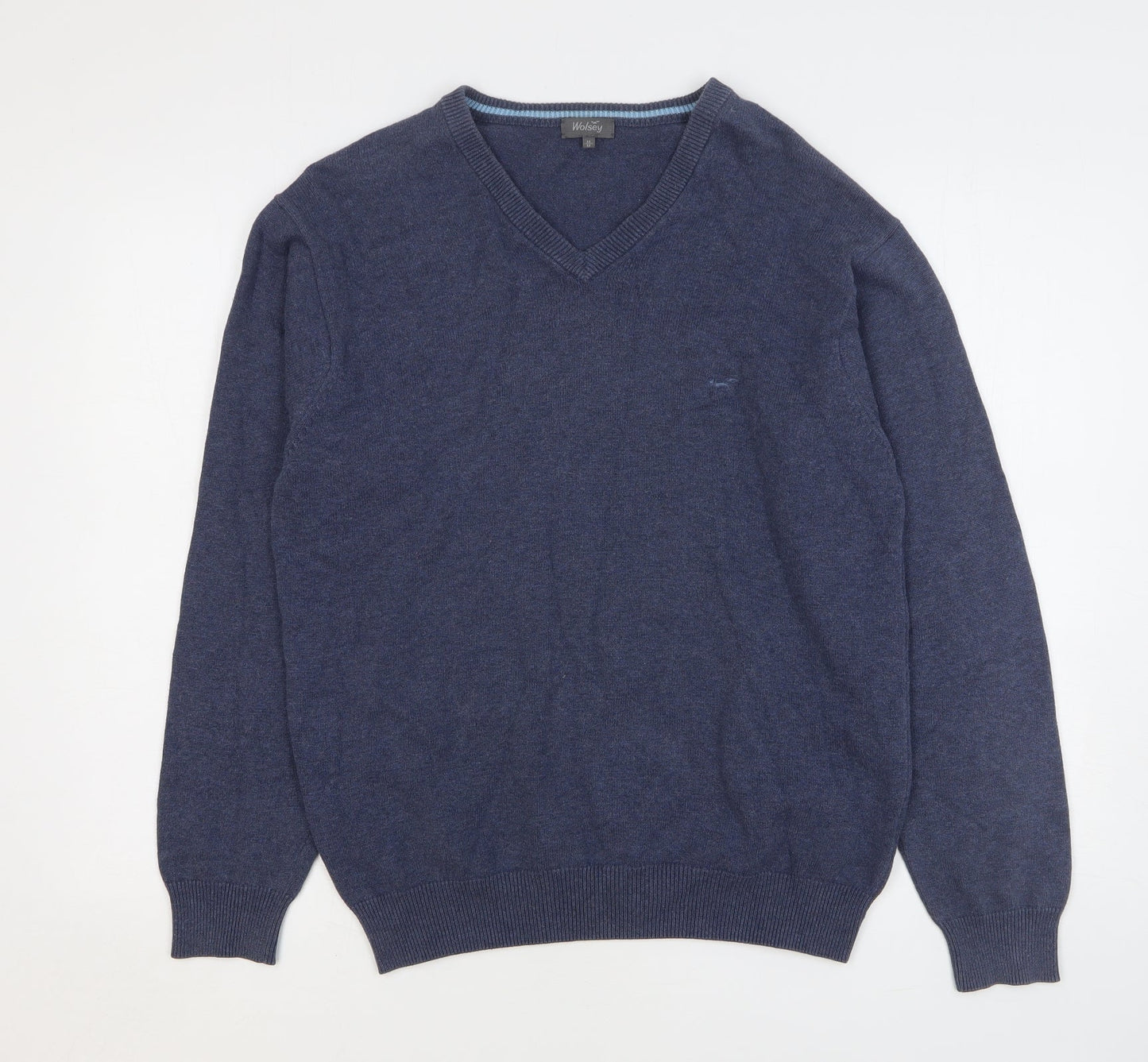 Wolsey Mens Blue V-Neck Cotton Pullover Jumper Size M