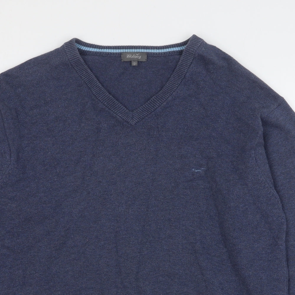 Wolsey Mens Blue V-Neck Cotton Pullover Jumper Size M