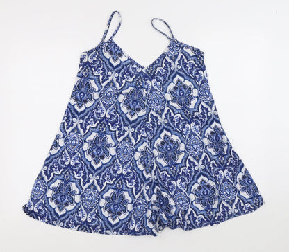 PRETTYLITTLETHING Womens Blue Geometric Polyethylene Playsuit One-Piece Size 12