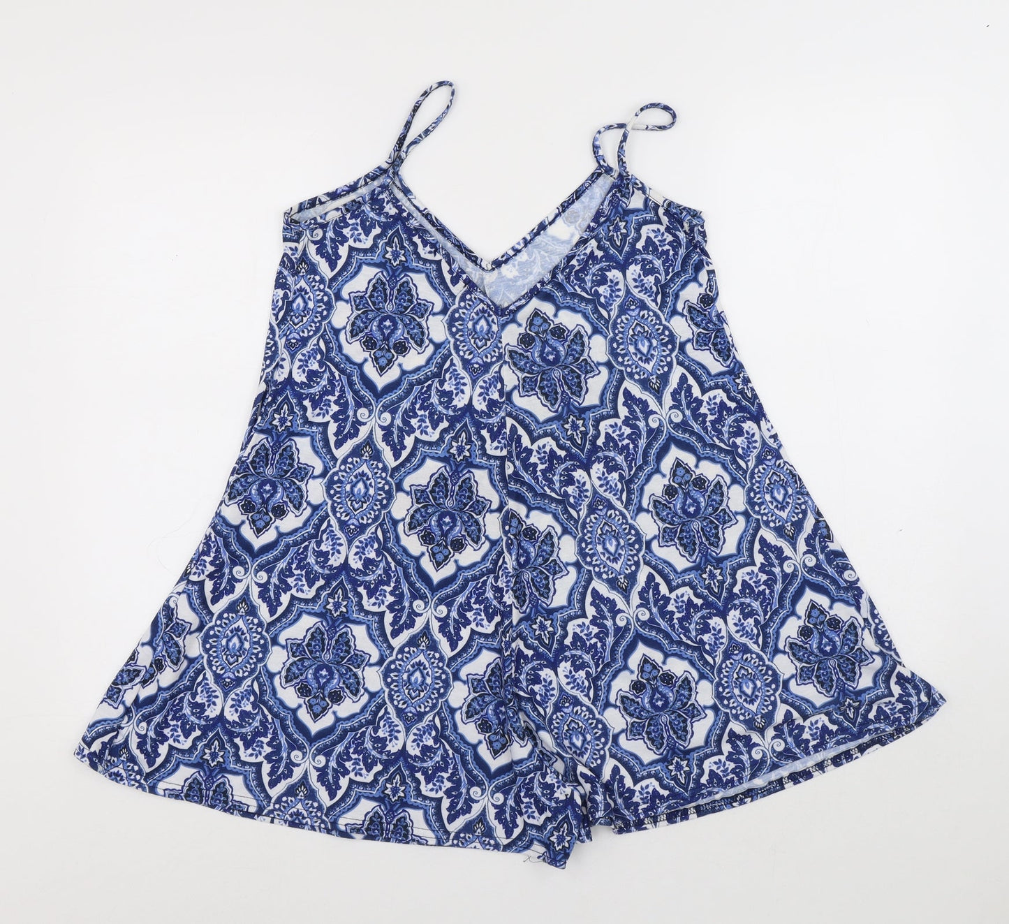 PRETTYLITTLETHING Womens Blue Geometric Polyethylene Playsuit One-Piece Size 12