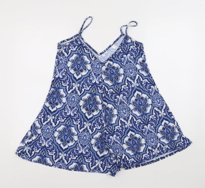 PRETTYLITTLETHING Womens Blue Geometric Polyethylene Playsuit One-Piece Size 12