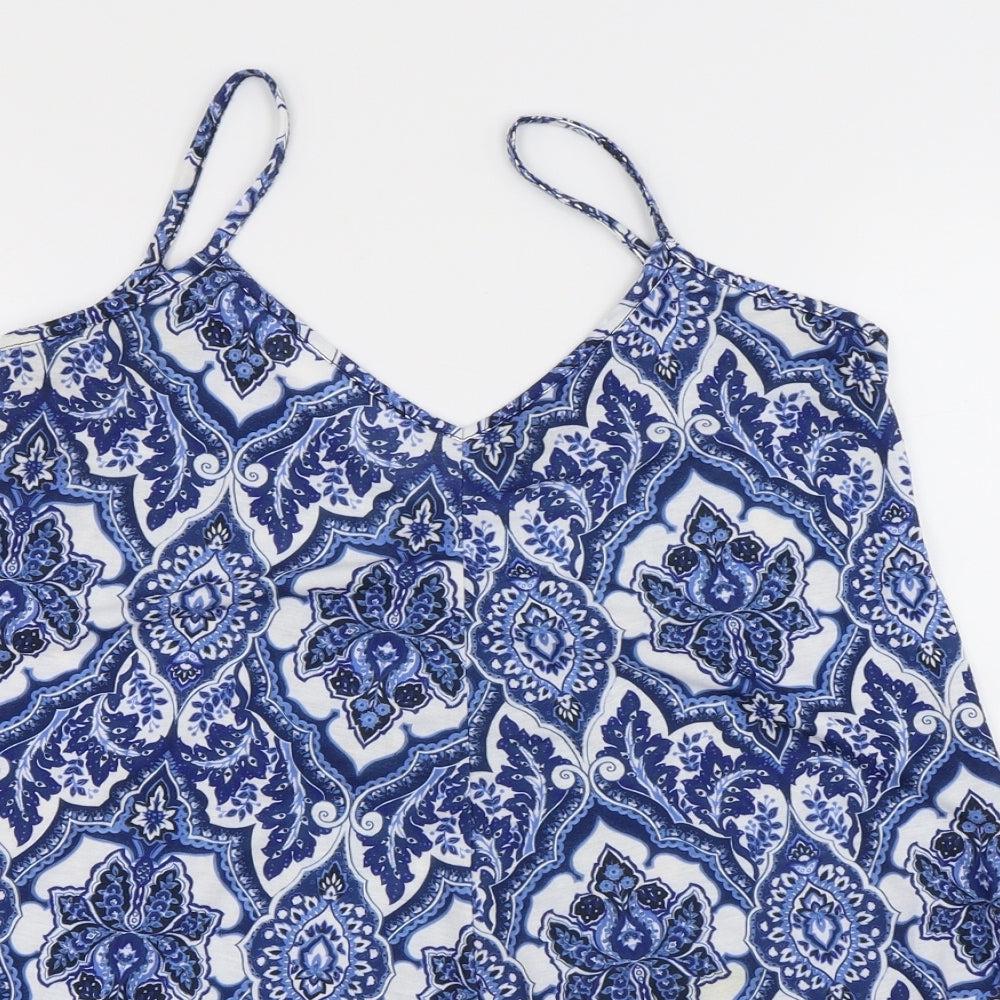 PRETTYLITTLETHING Womens Blue Geometric Polyethylene Playsuit One-Piece Size 12