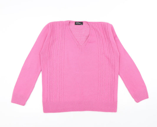 Womens UK Size L CHIC Pink Pullover Jumper