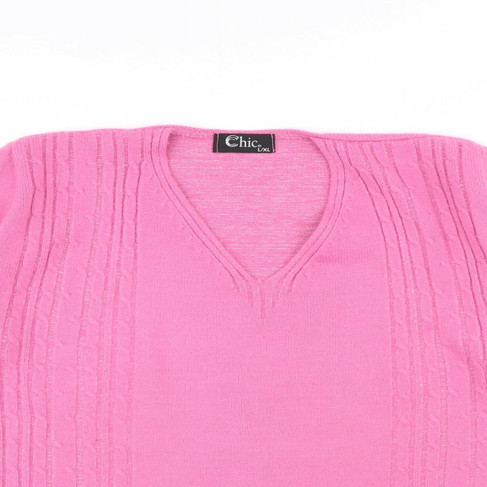 Womens UK Size L CHIC Pink Pullover Jumper