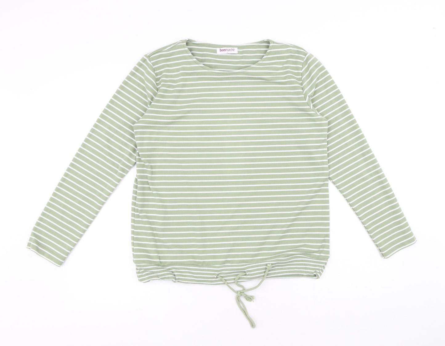 Bonmarché Womens Green Striped Polyester Pullover Sweatshirt Size S Drawstring