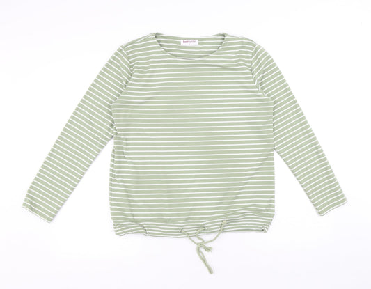 Bonmarché Womens Green Striped Polyester Pullover Sweatshirt Size S Drawstring
