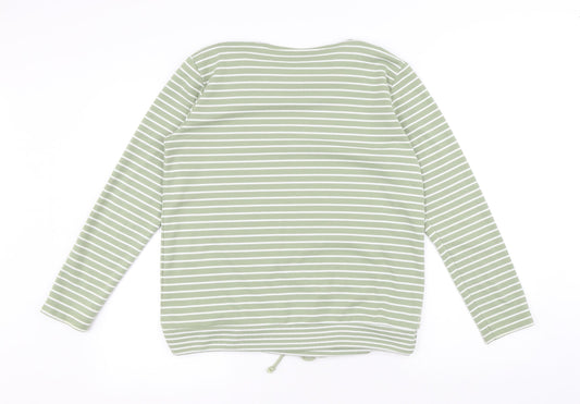 Bonmarché Womens Green Striped Polyester Pullover Sweatshirt Size S Drawstring