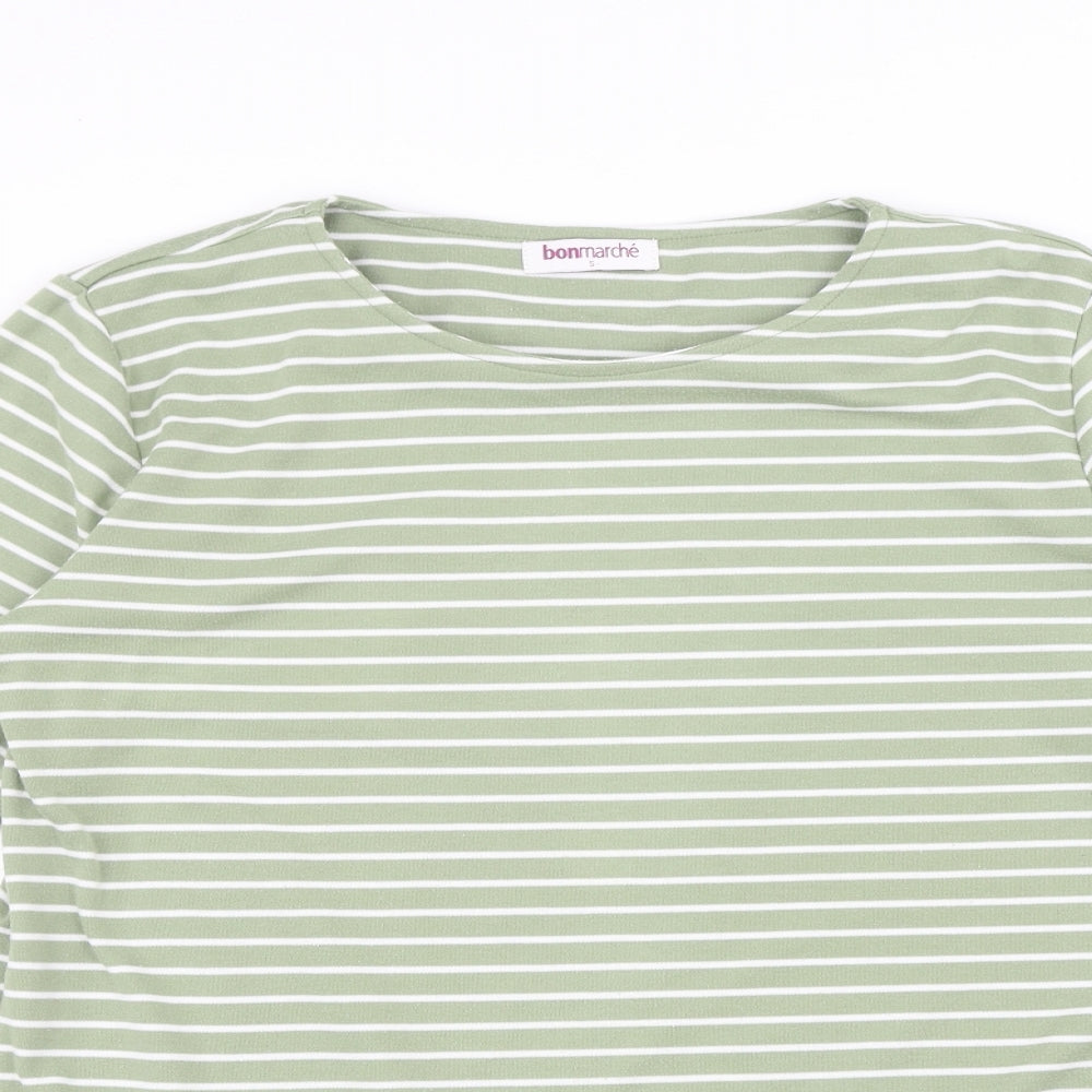 Bonmarché Womens Green Striped Polyester Pullover Sweatshirt Size S Drawstring