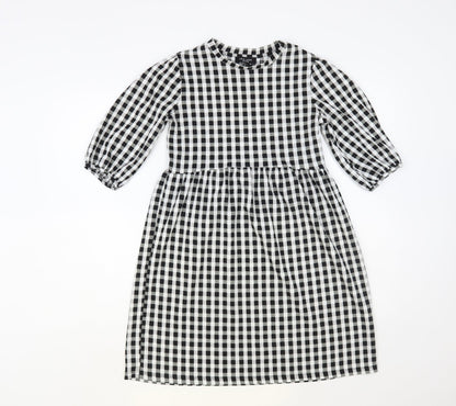 New Look Womens Black Check A-Line Size 4 Crew Neck Pullover