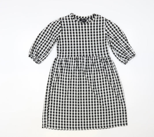 New Look Womens Black Check A-Line Size 4 Crew Neck Pullover