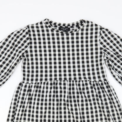 New Look Womens Black Check A-Line Size 4 Crew Neck Pullover