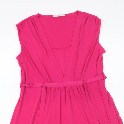 Annee Matthew Womens Pink Lyocell Fit & Flare Size L V-Neck Pullover