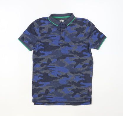F&F Boys Blue Camouflage Polyester Pullover Polo Size 8-9 Years Collared Button