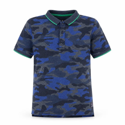 F&F Boys Blue Camouflage Polyester Pullover Polo Size 8-9 Years Collared Button
