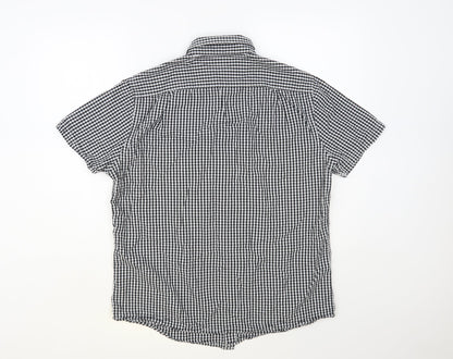 George Mens Black Check Cotton Button-Up Size L Collared Button