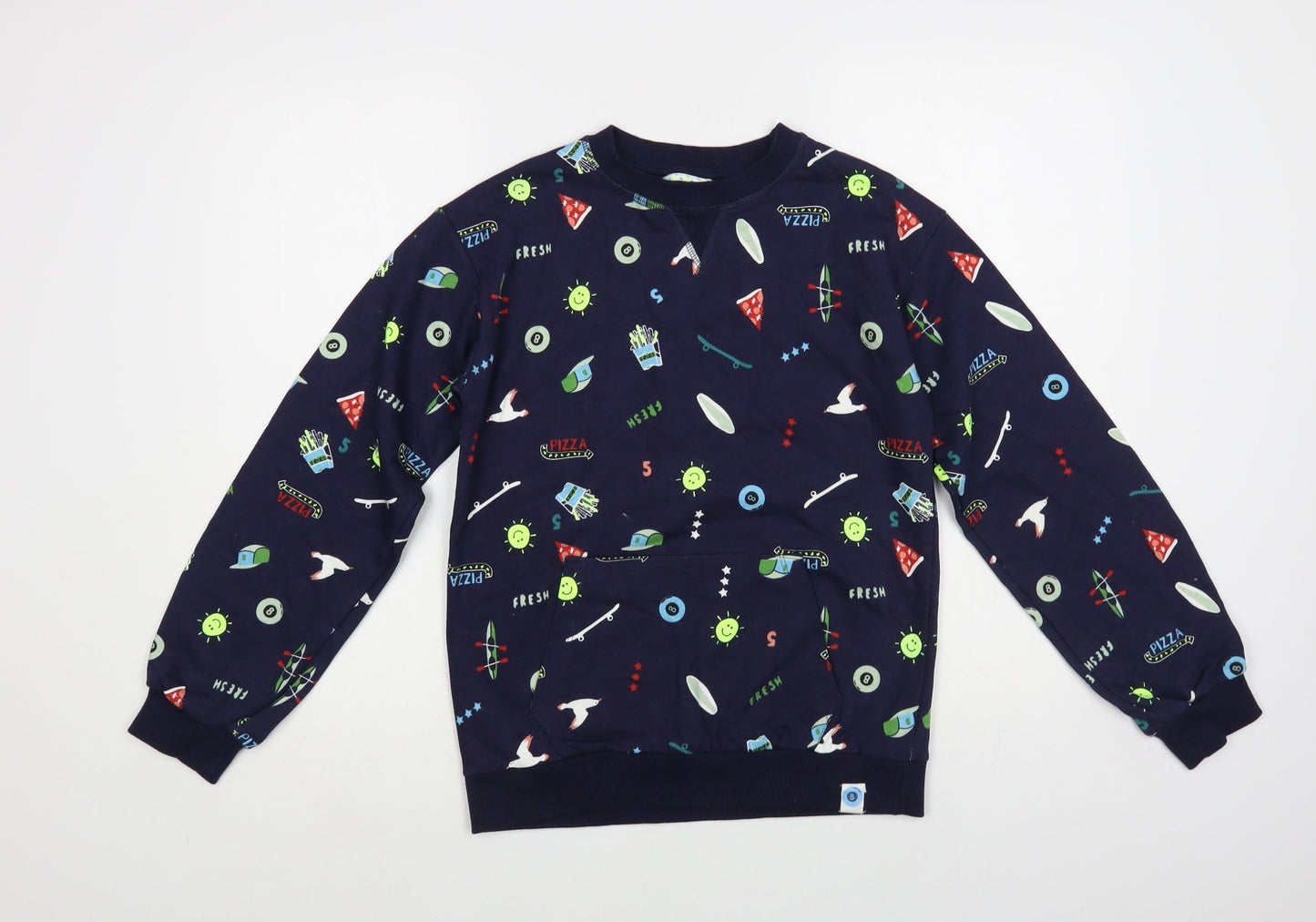 Leigh Tucker Willow Girls Blue Geometric Cotton Pullover Sweatshirt Size 12 Years Pullover