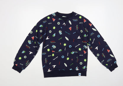 Leigh Tucker Willow Girls Blue Geometric Cotton Pullover Sweatshirt Size 12 Years Pullover