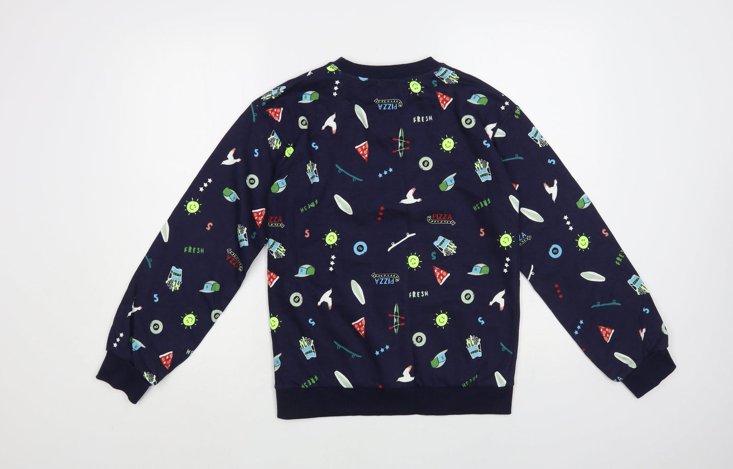 Leigh Tucker Willow Girls Blue Geometric Cotton Pullover Sweatshirt Size 12 Years Pullover