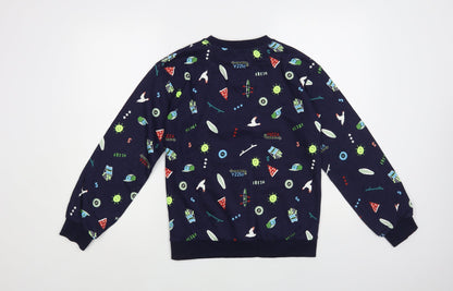 Leigh Tucker Willow Girls Blue Geometric Cotton Pullover Sweatshirt Size 12 Years Pullover