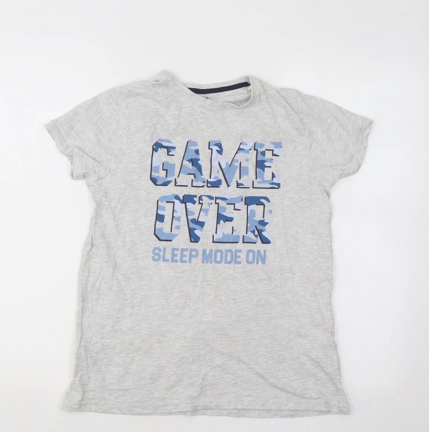 jeff&co Boys Grey Cotton Basic T-Shirt Size 11-12 Years Round Neck Pullover - Game Over
