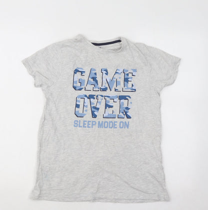 jeff&co Boys Grey Cotton Basic T-Shirt Size 11-12 Years Round Neck Pullover - Game Over