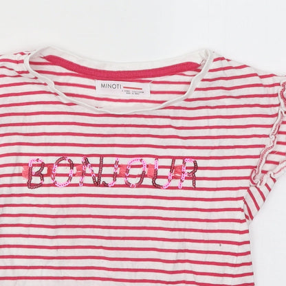 Minoti Girls Pink Striped Cotton Basic T-Shirt Size 6-7 Years Round Neck Pullover - Bonjour