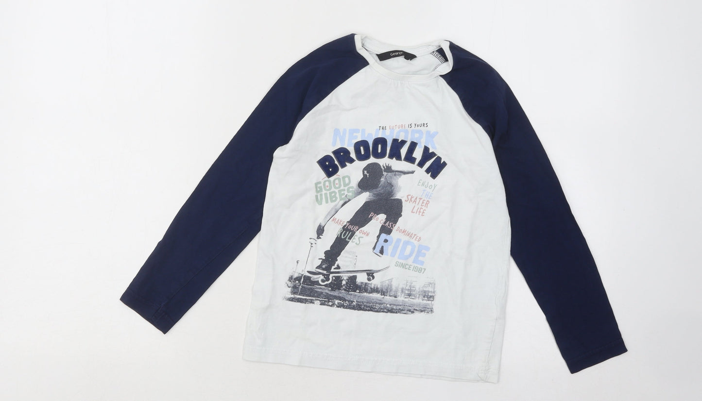 George Boys White Cotton Basic T-Shirt Size 6-7 Years Round Neck Pullover - Brooklyn Stakeboard
