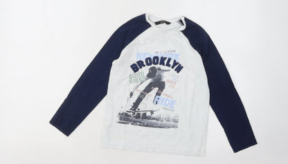George Boys White Cotton Basic T-Shirt Size 6-7 Years Round Neck Pullover - Brooklyn Stakeboard