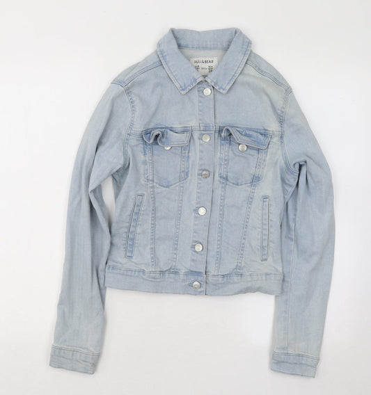 Pull&Bear Womens Blue Jacket Size S Button