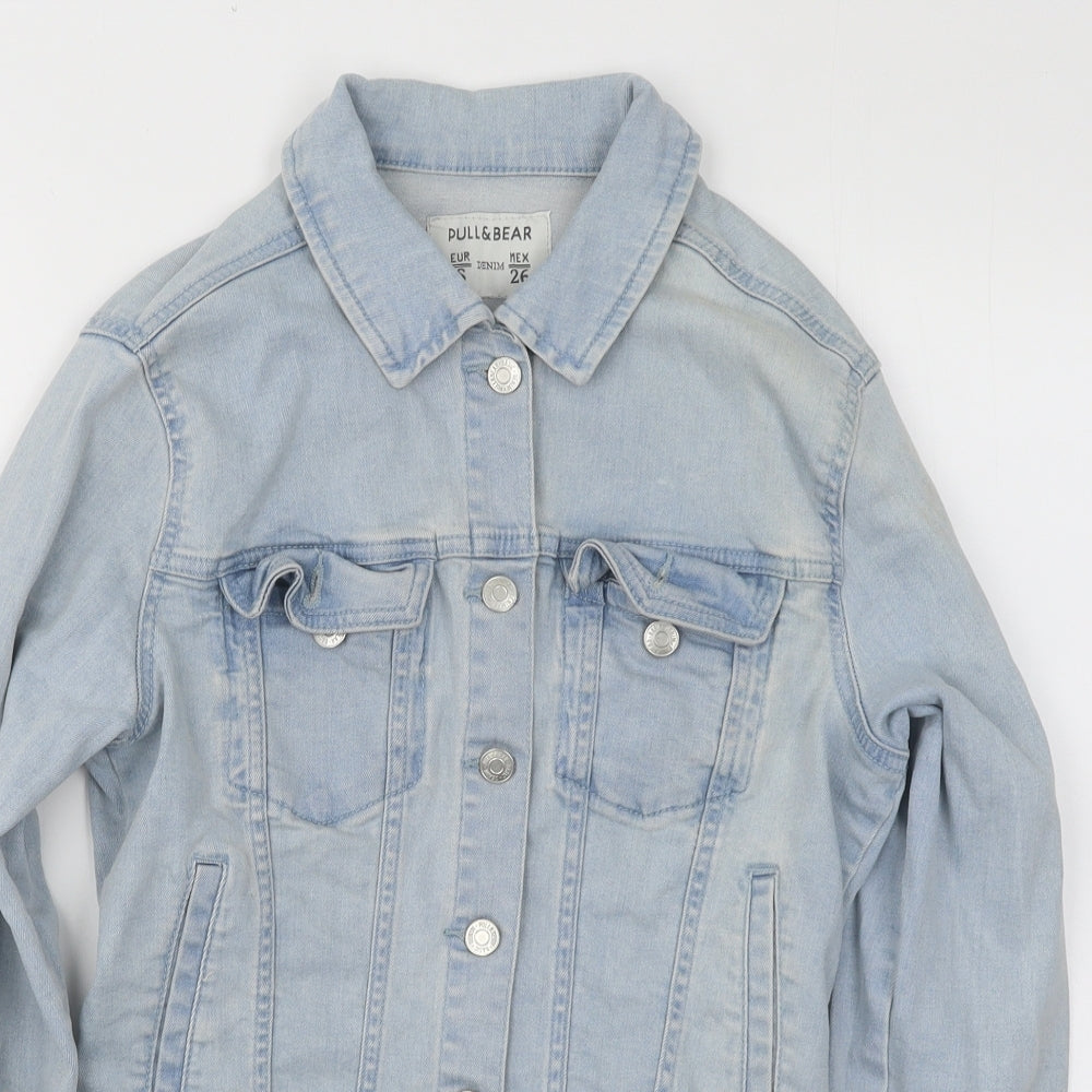 Pull&Bear Womens Blue Jacket Size S Button