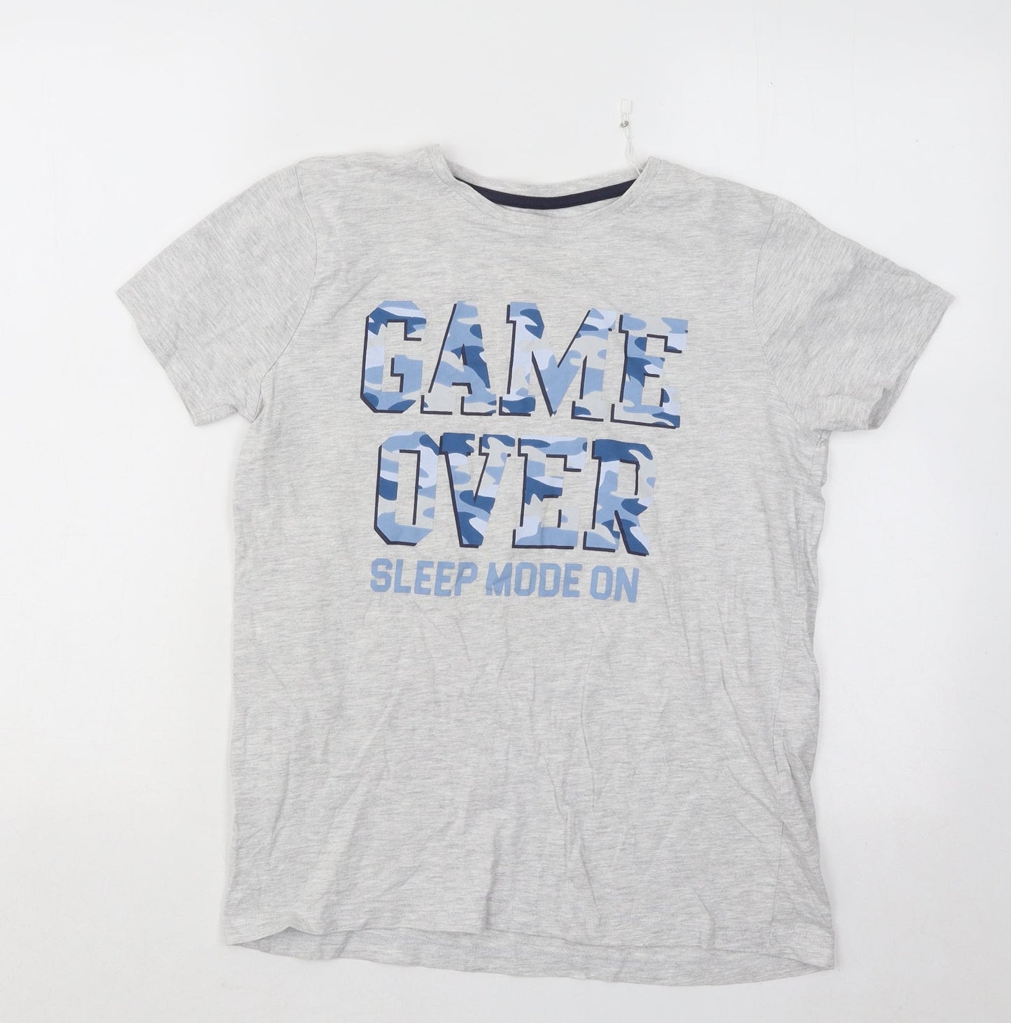 Jeff&Co Boys Grey Cotton Basic T-Shirt Size 11-12 Years Round Neck Pullover - Game Over
