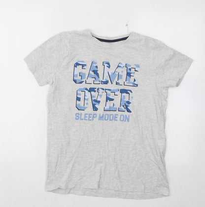 Jeff&Co Boys Grey Cotton Basic T-Shirt Size 11-12 Years Round Neck Pullover - Game Over