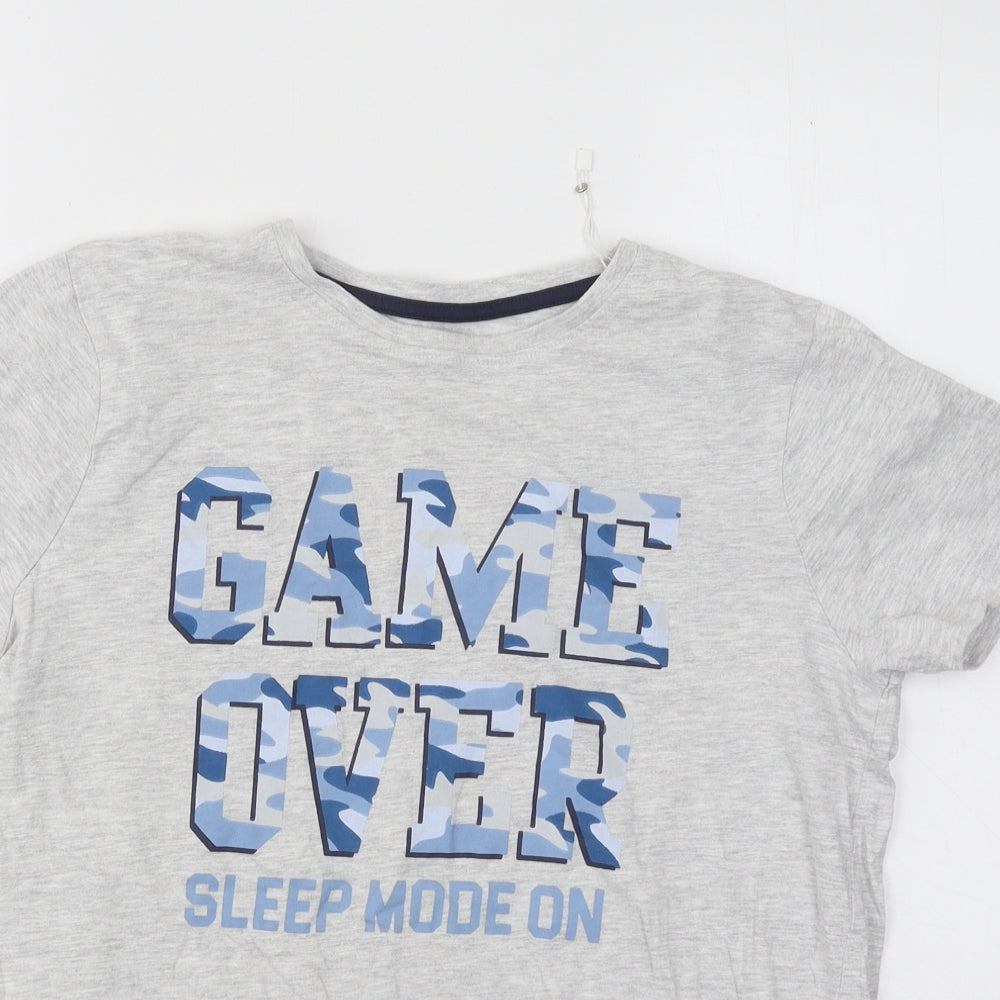 Jeff&Co Boys Grey Cotton Basic T-Shirt Size 11-12 Years Round Neck Pullover - Game Over