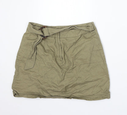 Primark Womens Green Cotton A-Line Skirt Size 8 Buckle
