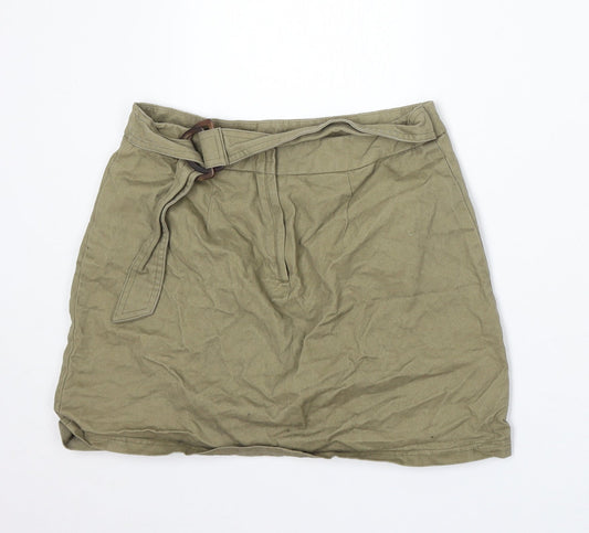 Primark Womens Green Cotton A-Line Skirt Size 8 Buckle