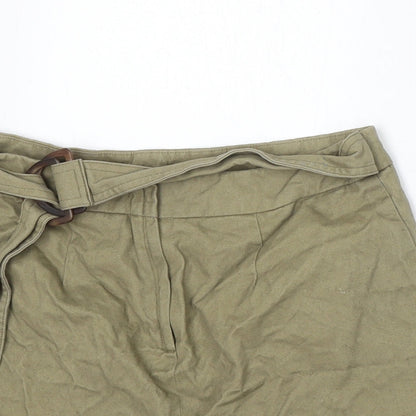 Primark Womens Green Cotton A-Line Skirt Size 8 Buckle