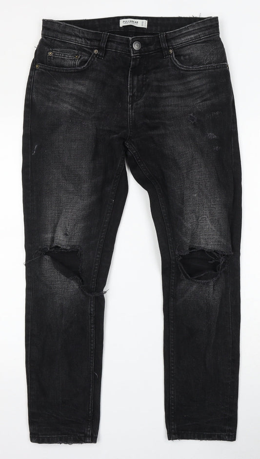 Pull&Bear Womens Black Cotton Skinny Jeans Size 31 in L28 in Regular Button